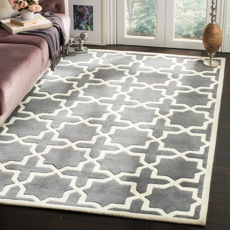 Safavieh Contemporary Indoor Hand Tufted Rectangle Area Rug, Chatham Collection, CHT732, in Dark Grey / Ivory, 183 X 274 cm for Living Room, Bedroom or Any Indoor Space