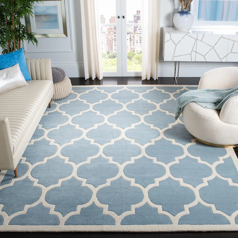 Safavieh Contemporary Indoor Hand Tufted Rectangle Area Rug, Chatham Collection, CHT733, in Blue / Ivory, 122 X 183 cm for Living Room, Bedroom or Any Indoor Space
