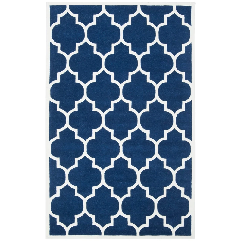Safavieh Contemporary Indoor Hand Tufted Rectangle Area Rug, Chatham Collection, CHT733, in Dark Blue / Ivory, 91 X 152 cm for Living Room, Bedroom or Any Indoor Space