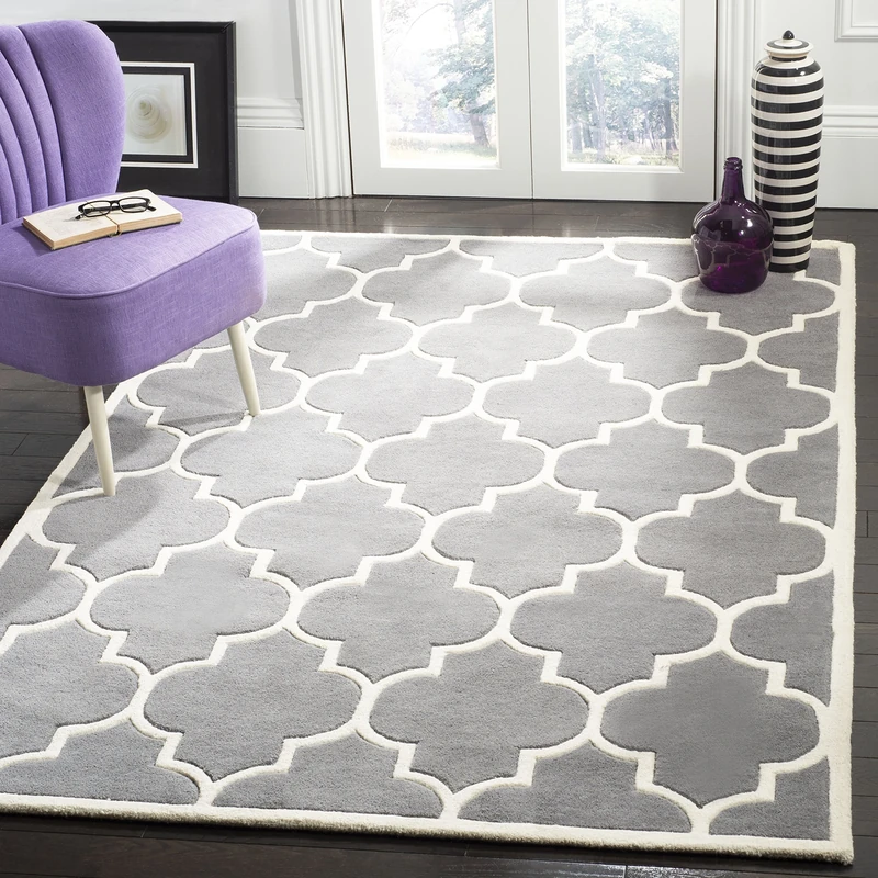 Safavieh Contemporary Indoor Hand Tufted Rectangle Area Rug, Chatham Collection, CHT733, in Dark Grey / Ivory, 152 X 244 cm for Living Room, Bedroom or Any Indoor Space