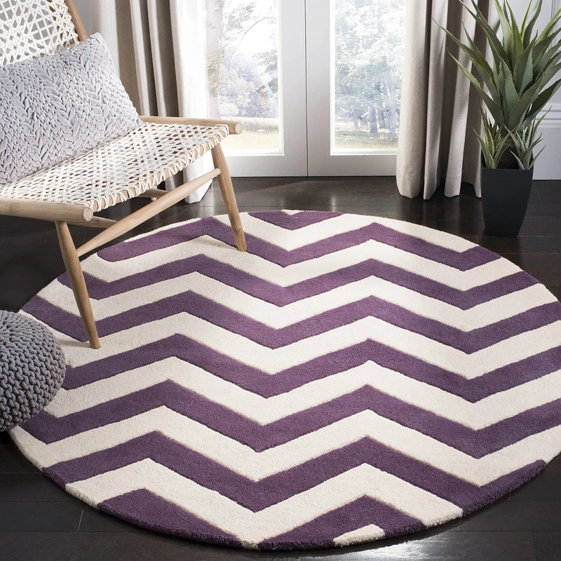 Safavieh Contemporary Indoor Hand Tufted Round Area Rug, Chatham Collection, CHT715, in Purple / Ivory, 213 X 213 cm for Living Room, Bedroom or Any Indoor Space