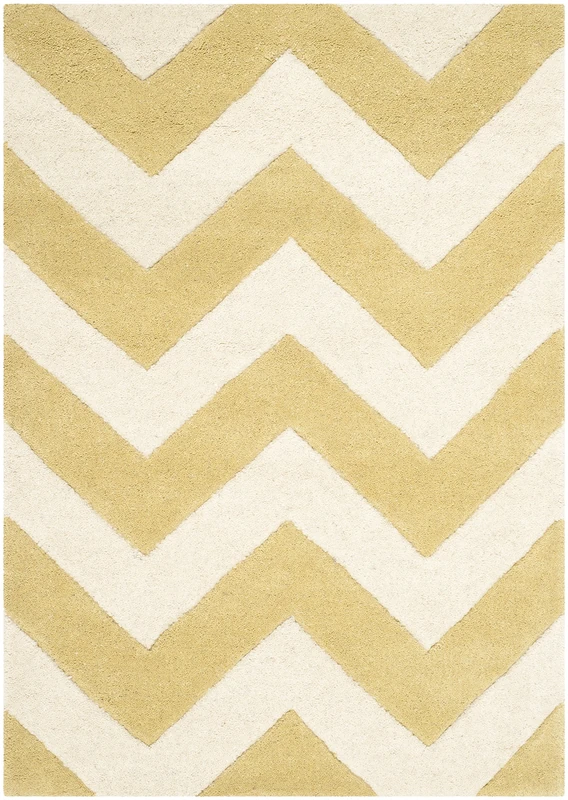 Safavieh Contemporary Indoor Hand Tufted Accent Area Rug, Chatham Collection, CHT715, in Light Gold / Ivory, 61 X 91 cm for Living Room, Bedroom or Any Indoor Space