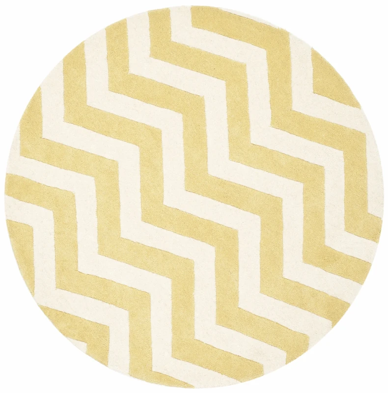 Safavieh Contemporary Indoor Hand Tufted Round Area Rug, Chatham Collection, CHT715, in Light Gold / Ivory, 152 X 152 cm for Living Room, Bedroom or Any Indoor Space