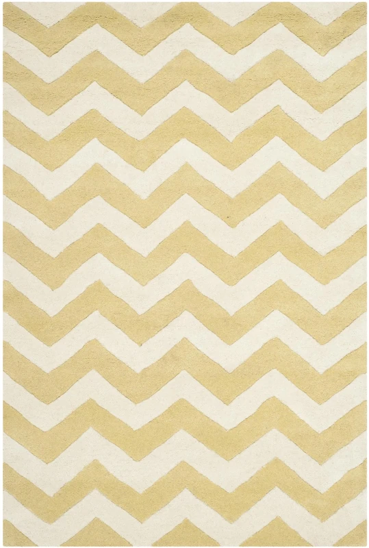 Safavieh Contemporary Indoor Hand Tufted Rectangle Area Rug, Chatham Collection, CHT715, in Light Gold / Ivory, 122 X 183 cm for Living Room, Bedroom or Any Indoor Space