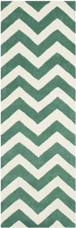 Safavieh Contemporary Indoor Hand Tufted Runner Area Rug, Chatham Collection, CHT715, in Teal / Ivory, 69 X 213 cm for Living Room, Bedroom or Any Indoor Space