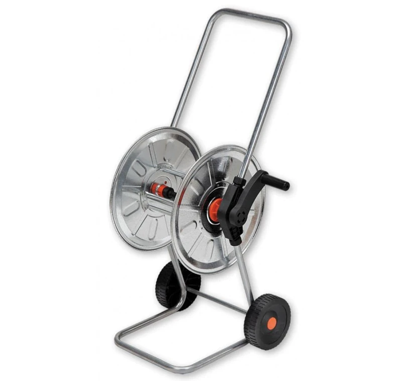 Agrati Retractable Silver Hose Reel - 50m Galvanised Steel Cart - Image 1