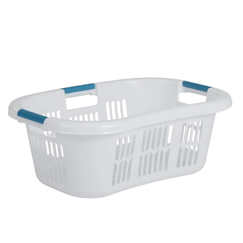 Rubbermaid Laundry Basket, Small Hip Hug Basket, 2.1-Bushel, White, Laundry, Storage, Bathroom, Bedroom, Home Closet Clothes Basket - Image 1