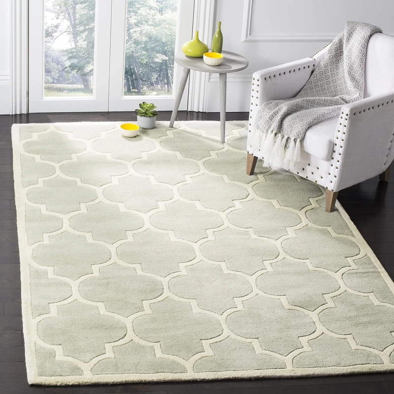 Safavieh Contemporary Indoor Hand Tufted Rectangle Area Rug, Chatham Collection, CHT733, in Grey / Ivory, 152 X 244 cm for Living Room, Bedroom or Any Indoor Space