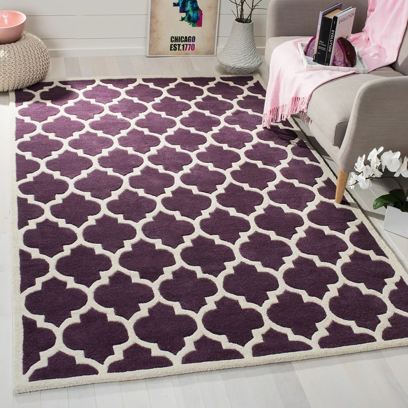 Safavieh Contemporary Indoor Hand Tufted Rectangle Area Rug, Chatham Collection, CHT734, in Purple / Ivory, 91 X 152 cm for Living Room, Bedroom or Any Indoor Space
