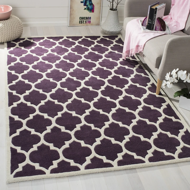 Safavieh Contemporary Indoor Hand Tufted Rectangle Area Rug, Chatham Collection, CHT734, in Purple / Ivory, 152 X 244 cm for Living Room, Bedroom or Any Indoor Space
