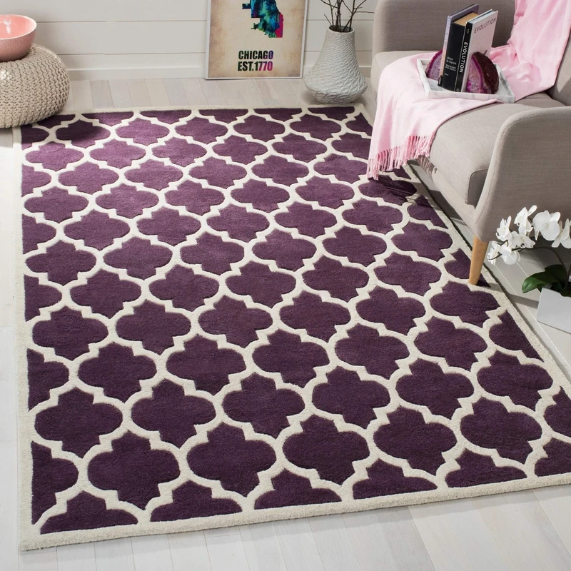 Safavieh Contemporary Indoor Hand Tufted Rectangle Area Rug, Chatham Collection, CHT734, in Purple / Ivory, 122 X 183 cm for Living Room, Bedroom or Any Indoor Space