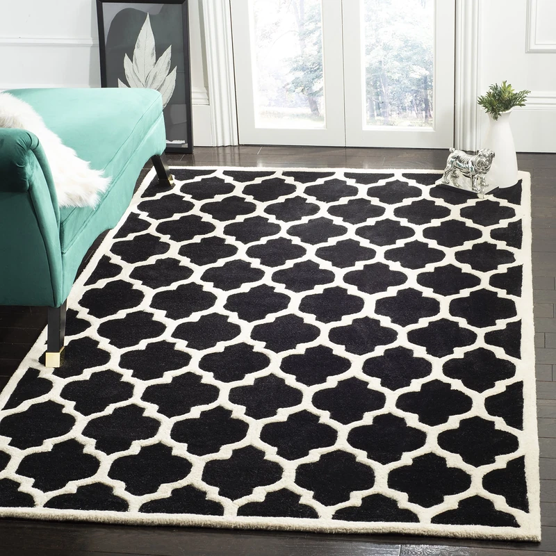 Safavieh Contemporary Indoor Hand Tufted Rectangle Area Rug, Chatham Collection, CHT734, in Black / Ivory, 183 X 274 cm for Living Room, Bedroom or Any Indoor Space