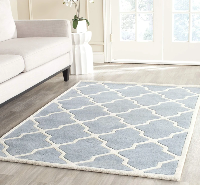 Safavieh Contemporary Indoor Hand Tufted Rectangle Area Rug, Chatham Collection, CHT735, in Blue / Ivory, 183 X 274 cm for Living Room, Bedroom or Any Indoor Space