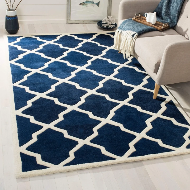 Safavieh Contemporary Indoor Hand Tufted Rectangle Area Rug, Chatham Collection, CHT735, in Dark Blue / Ivory, 122 X 183 cm for Living Room, Bedroom or Any Indoor Space