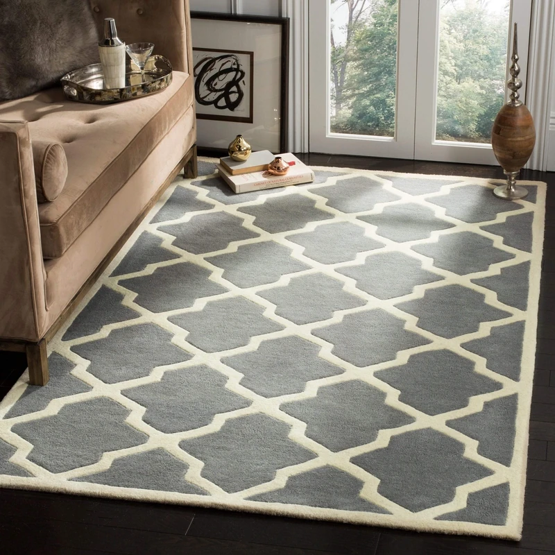 Safavieh Contemporary Indoor Hand Tufted Rectangle Area Rug, Chatham Collection, CHT735, in Dark Grey / Ivory, 122 X 183 cm for Living Room, Bedroom or Any Indoor Space