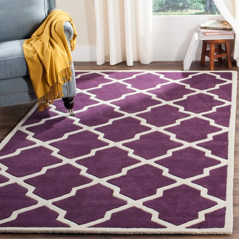 Safavieh Contemporary Indoor Hand Tufted Rectangle Area Rug, Chatham Collection, CHT735, in Purple / Ivory, 152 X 244 cm for Living Room, Bedroom or Any Indoor Space