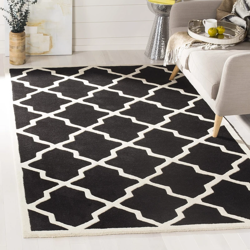 Safavieh Contemporary Indoor Hand Tufted Rectangle Area Rug, Chatham Collection, CHT735, in Black / Ivory, 152 X 244 cm for Living Room, Bedroom or Any Indoor Space