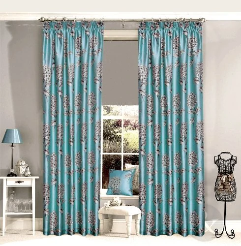 Just Contempo Floral Pencil Pleat Lined Curtains, Blue, 90x54 inches