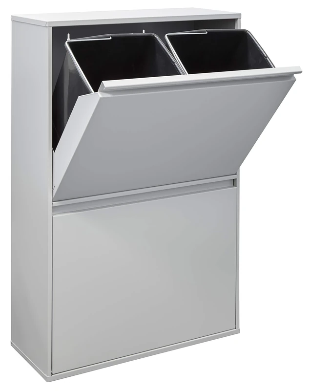 Arregui Basic CR602-B 4-Compartment Steel Trash and Recycling Bin | 4x17L (68L) | Kitchen Trash Bins | Recycling Bins for Home or Office | Grey