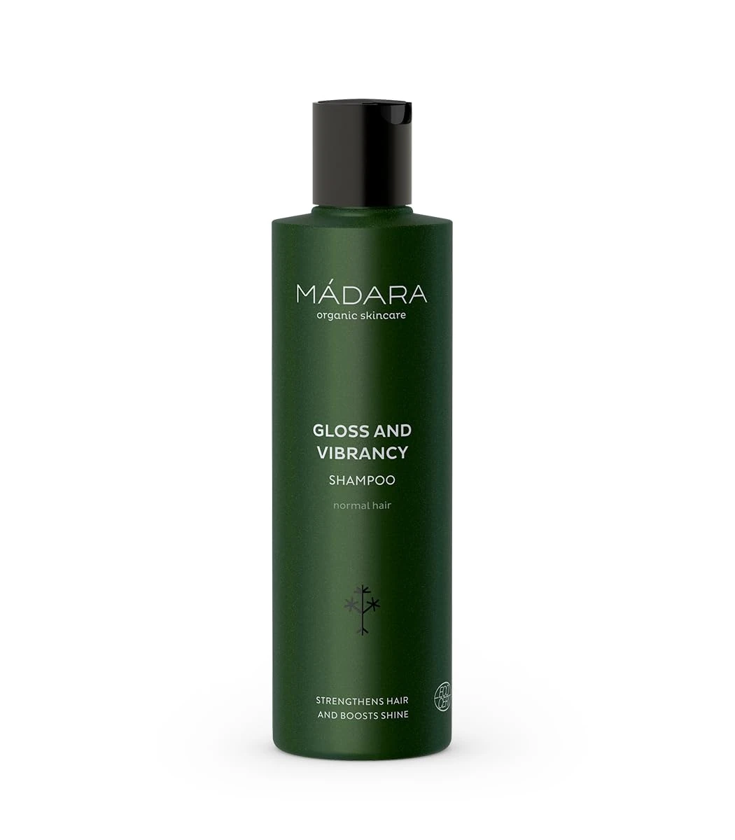 MÁDARA Organic Skincare | Gloss and Vibrancy Shampoo, 250ml – Shine-enhancing natural shampoo for all hair types, Improves lustre and vitality, Vegan, Cruelty-free, COSMOS Natural certified