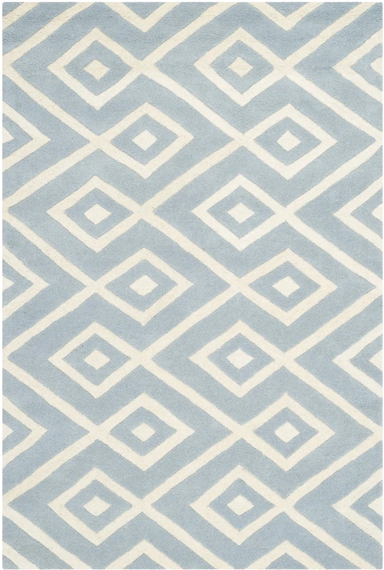 Safavieh Contemporary Indoor Hand Tufted Rectangle Area Rug, Chatham Collection, CHT742, in Blue / Ivory, 152 X 244 cm for Living Room, Bedroom or Any Indoor Space