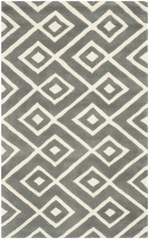 Safavieh Contemporary Indoor Hand Tufted Rectangle Area Rug, Chatham Collection, CHT742, in Dark Grey / Ivory, 91 X 152 cm for Living Room, Bedroom or Any Indoor Space
