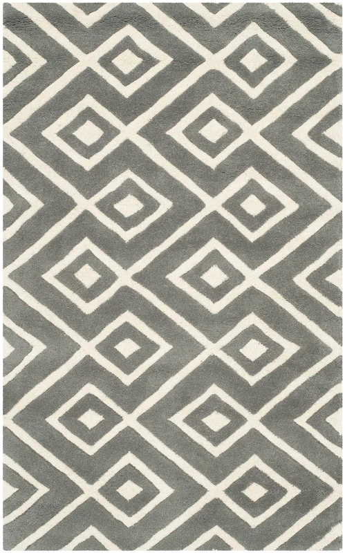 Safavieh Contemporary Indoor Hand Tufted Accent Area Rug, Chatham Collection, CHT742, in Dark Grey / Ivory, 61 X 91 cm for Living Room, Bedroom or Any Indoor Space
