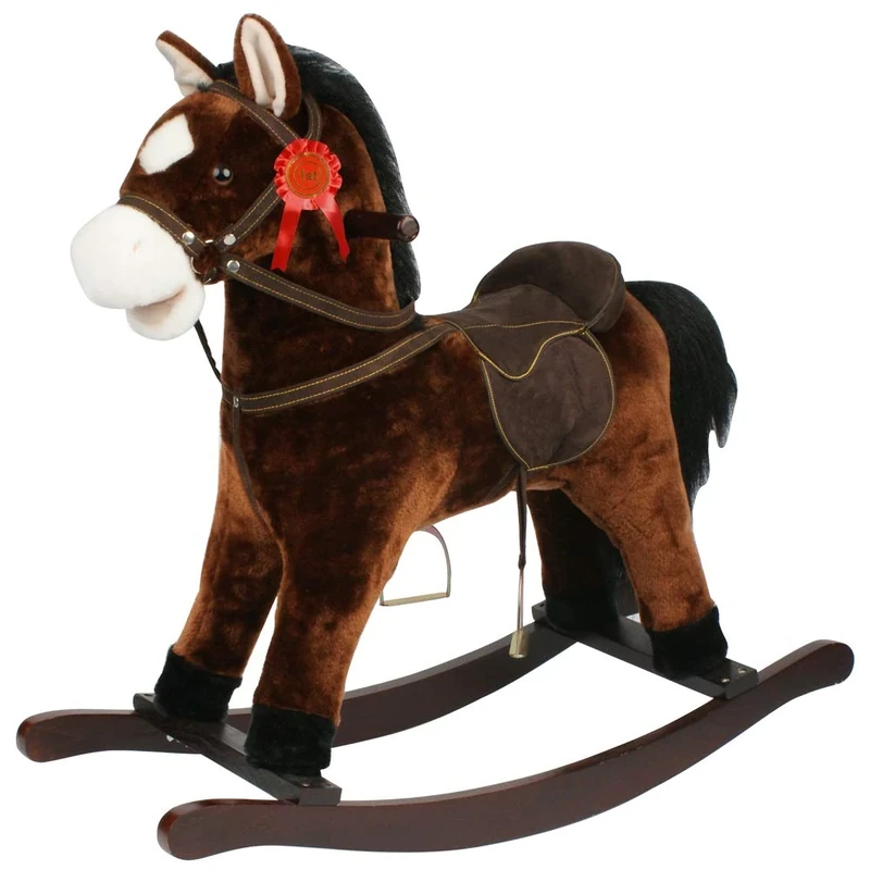 Sport1 -Rodeo Rocking Horse in Wood and Soft Fabric with Sound Effects, Dark Brown