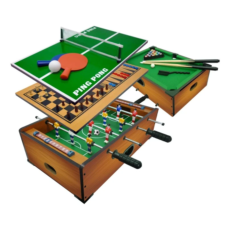 Sport1 6 in 1 Game Table - Brown, Includes Table Football, Billiards, Table Tennis, Chess, Dama & Backgammon