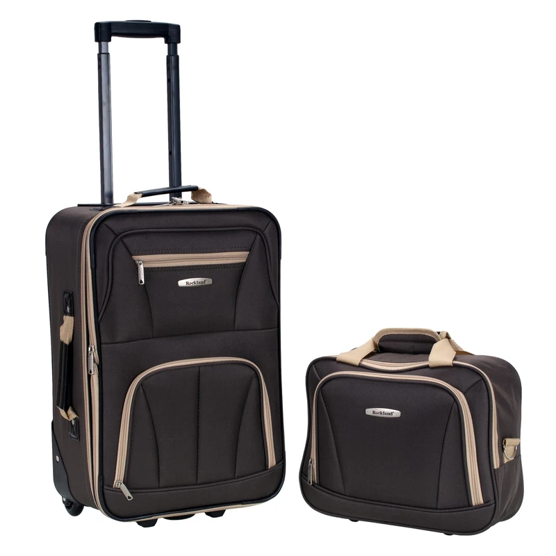 Rockland Fashion Softside Upright Luggage Set, Brown, 2-Piece Set (14/19), Fashion Softside Upright Luggage Set