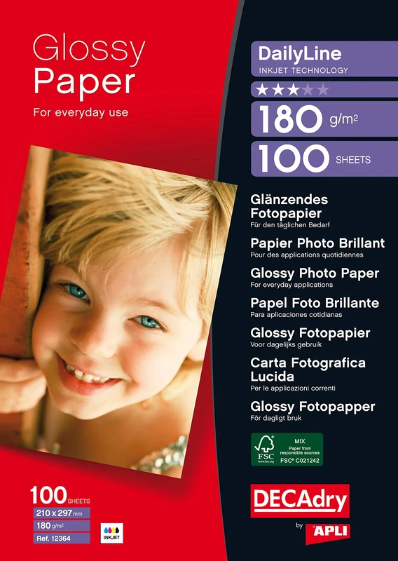 APLI dailyline Pack of 100 Sheets of A4 180gsm Gloss Photo Paper