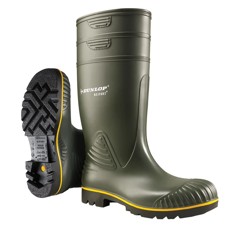 DUNLOP Acifort Heavy Duty - Unisex Knee High Full Safety Waterproof Work Boots, Green, S5 Rated Antistatic and Slip Resistant PVC Wellies with Steel Toecap for Outdoor and Industrial Use - EU46, UK11