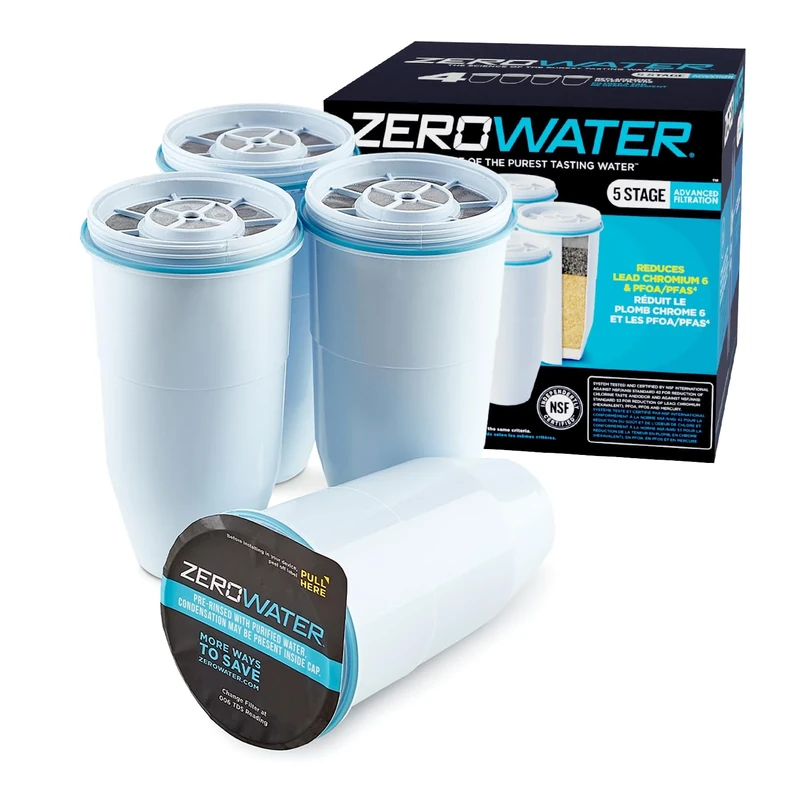 Culligan Zerowater 5-Stage Water Filter Replacement, IAPMO Certified to Reduce PFOA/PFOS, Fluoride, Lead, Chromium and Other Heavy Metals- 0 TDS, BPA Free, 4-Pack