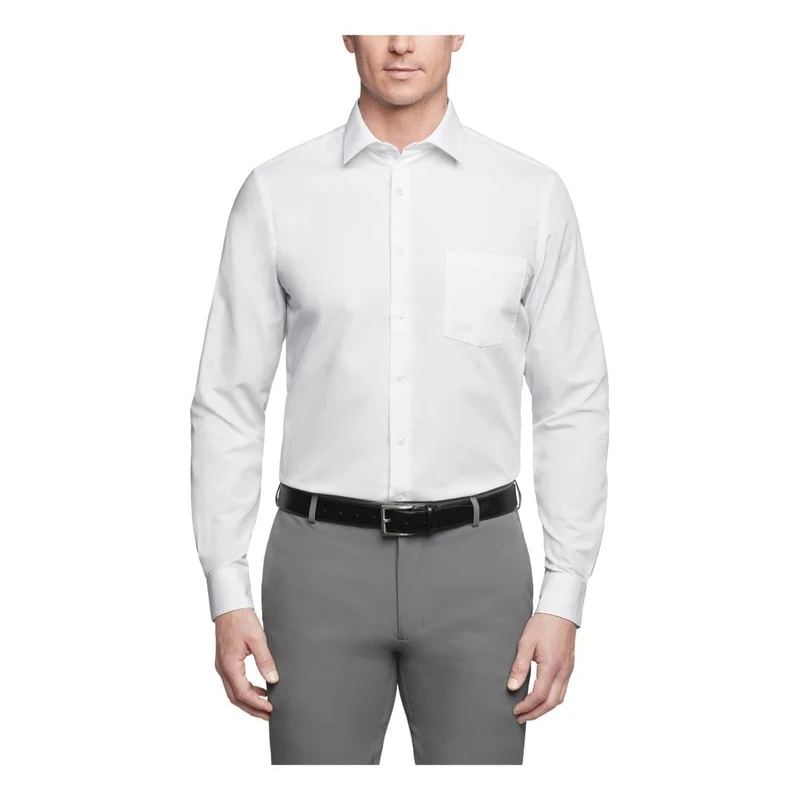 Van Heusen Men's Regular Fit Poplin Solid Spread Collar Dress Shirt, White, 17" Neck 32"-33" Sleeve