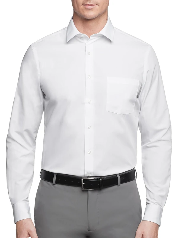 Van Heusen Men's Regular Fit Poplin Solid Spread Collar Dress Shirt, White, 16" Neck 36"-37" Sleeve - Image 1