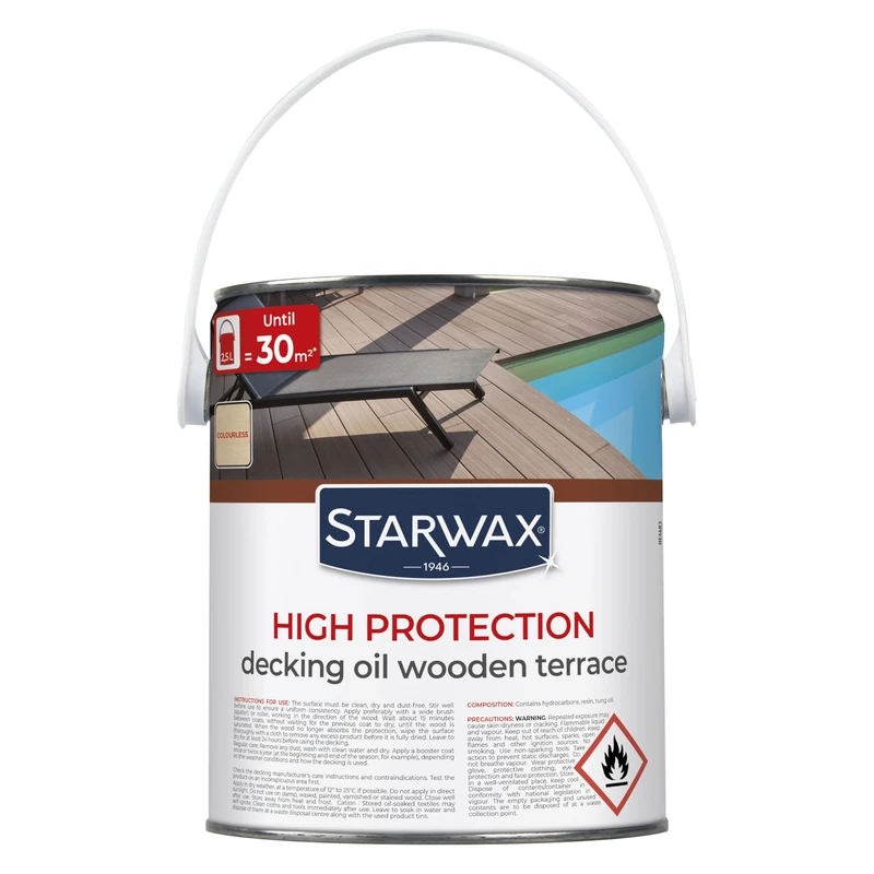 STARWAX Penetrating Decking Oil, 2.5L Clear, Extreme Weather Protection with Tung Oil, UV Resistant, Water Repellent, Nourishes and Protects Hardwood Decking