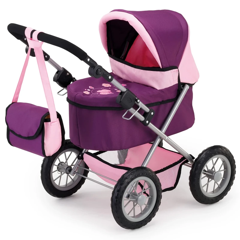 Bayer Design 13057AA Dolls Pram Trendy, stroller, foldable, height-adjustable handle, bag, Purple