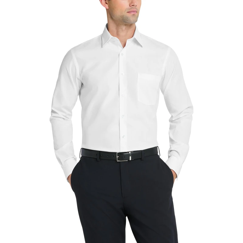 Van Heusen Mens Dress Shirt Fitted Poplin Solid, White, 15" Neck 34"-35" Sleeve