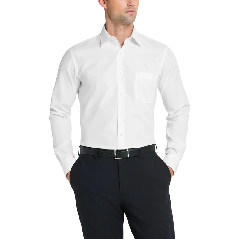 Van Heusen Men's Dress Shirt Fitted Poplin Solid, White, 18.5" Neck 32"-33" Sleeve