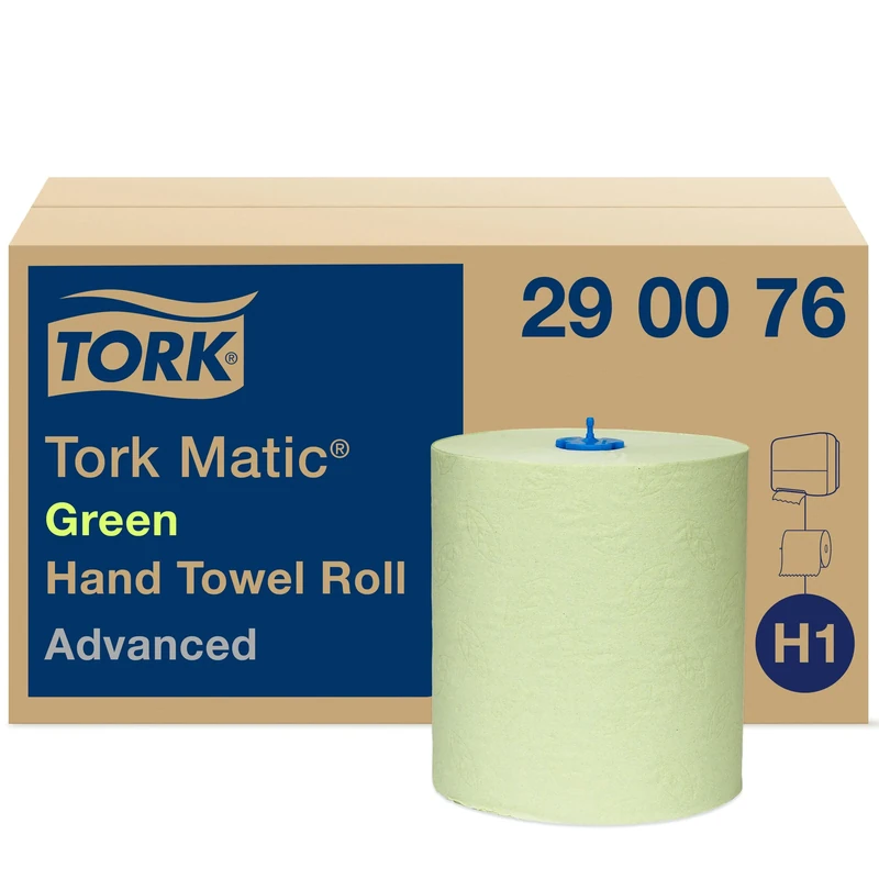Tork Matic Green Hand Towel Roll Advanced 290076 - H1 Paper Towels for Roll Towel Dispenser, Absorbent, Tear Resistant, 2-ply, Green - 6 Rolls x 150 m