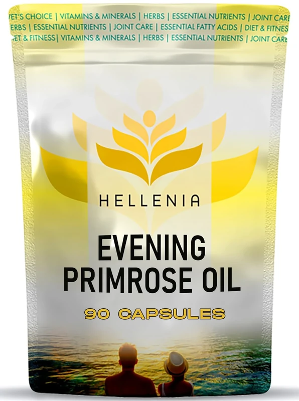 Evening Primrose Oil 1000mg Capsules | High in Omega 6 | Pure Cold Pressed | 90 Capsules - Supplement for Women's Health | High Strength Evening Primrose Oil - Made for Hellenia