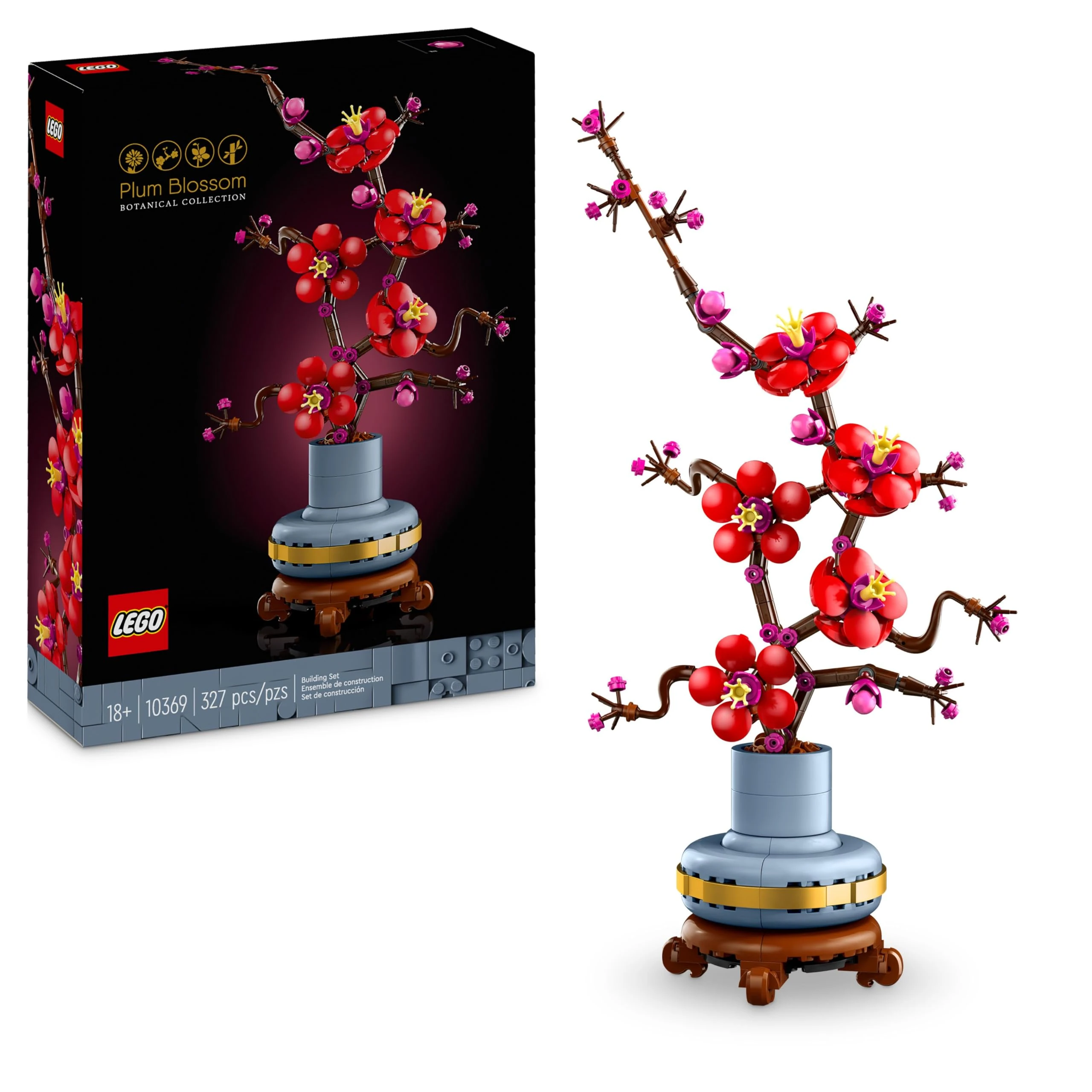 LEGO Botanicals Plum Blossom Set For Adults - Artificial Flowers for Indoor - Gifts for Mothers - Home Office Decor Display Piece incl. a Buildable Flowerpot - Botanical Collection - 10369