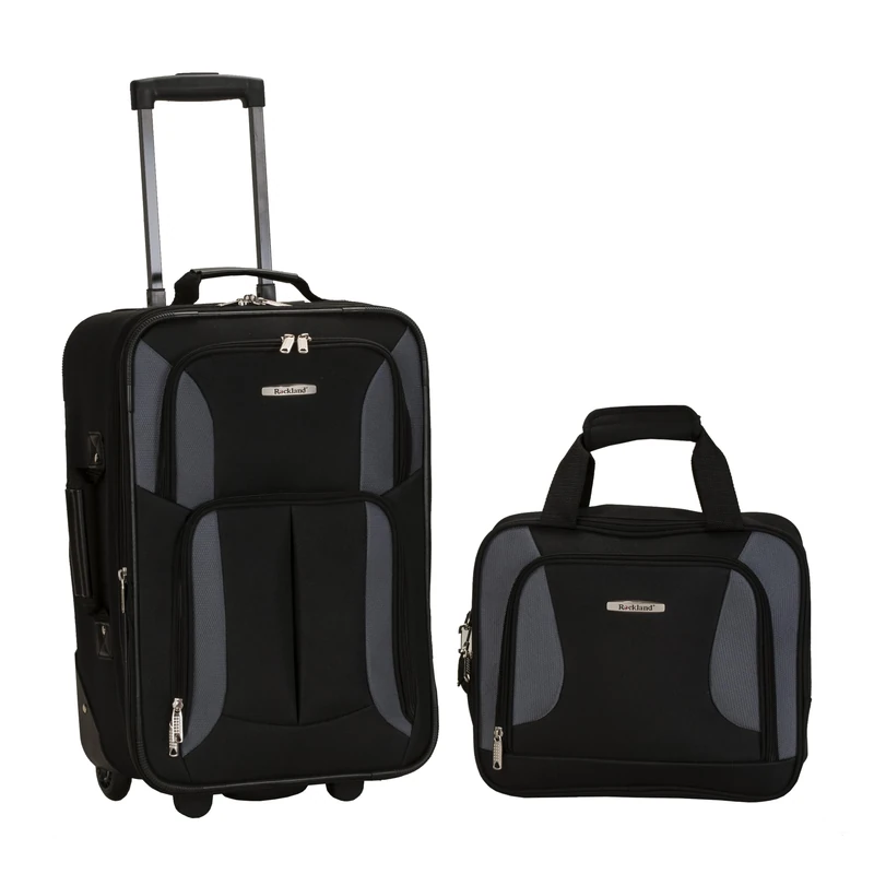 Rockland Fashion Softside Upright Luggage Set, Black/Gray,2-Piece Set (14/19)