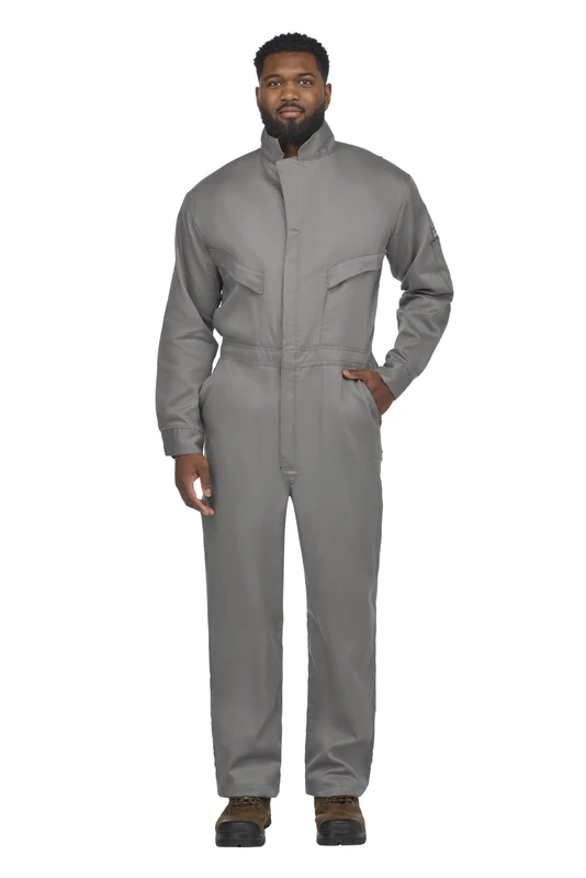 Bulwark Flame Resistant 6 oz Cotton/Nylon Excel FR ComforTouch Long Deluxe Coverall with Concealed Snap On Cuff, Grey, Size 46