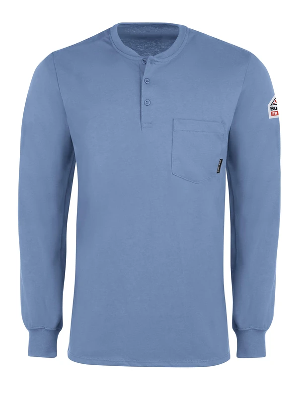 Bulwark FR Men's Lightweight Fr Tagless Henley Shirt, Light Blue, Medium