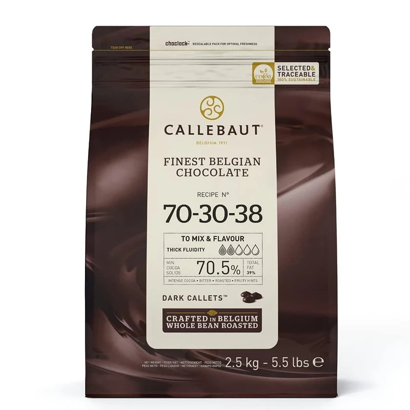 Callebaut 70-30-38 Finest Belgian Dark Chocolate Couverture Callets 70.5% Cocoa 2.5kg