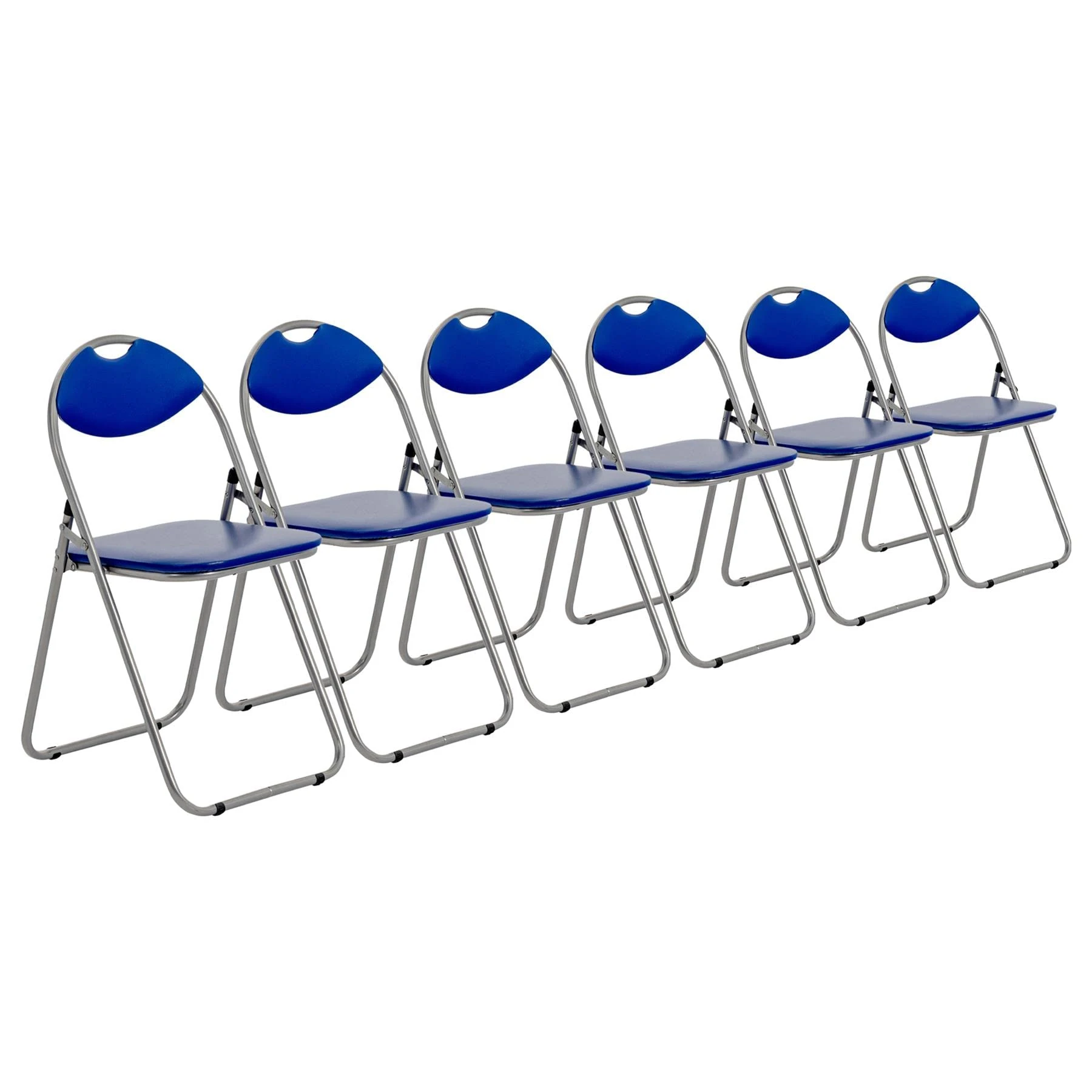 Harbour Housewares Padded Folding Chairs - Easy Store Metal Frame Office Bedroom Seating - Max Load: 114kg - Blue - Pack of 6