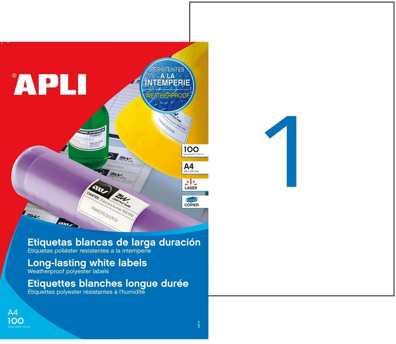 agipa 101168 Weatherproof Film Labels 210 x 297 mm White