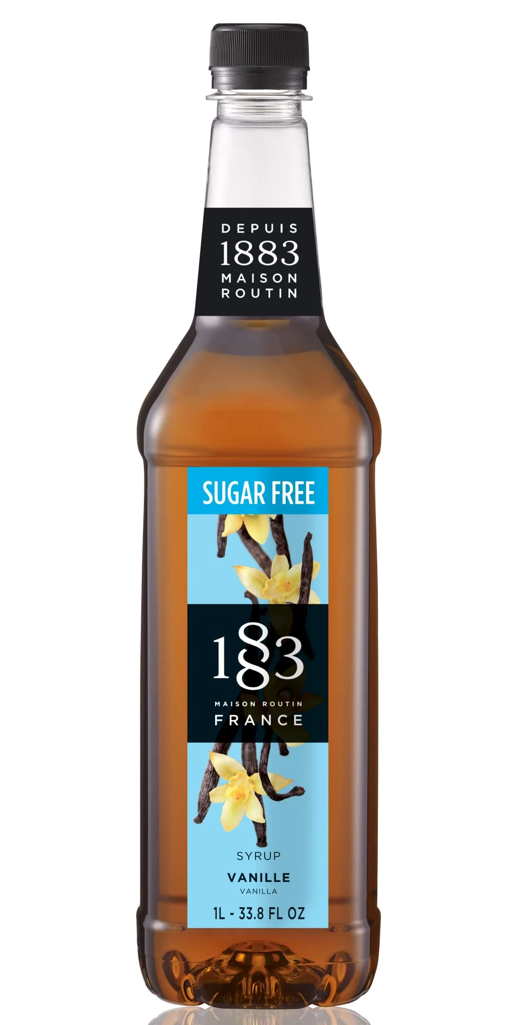1883 Maison Routin Premium Sugar-Free Vanilla Syrup - Zero Calorie, Coffee Syrup, Cocktails, Mocktails, Ice Tea Great Sugar Alternative, Vegan-Friendly, Allergen-Free, No Preservatives – 1L PET Bottle