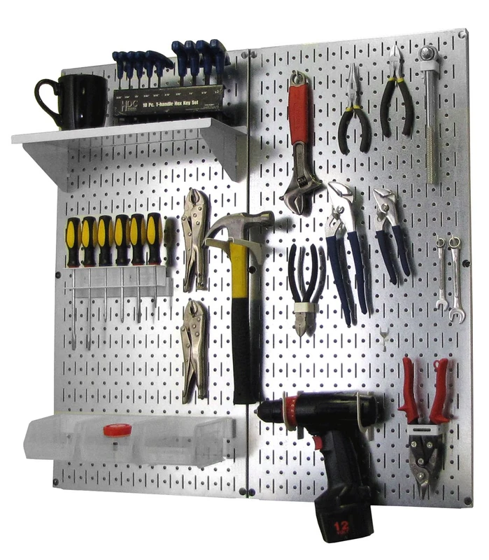 Wall Control Metal Pegboard Organizer Utility Tool Storage and Garage Pegboard Organizer Kit with Metallic Pegboard and White Accessories